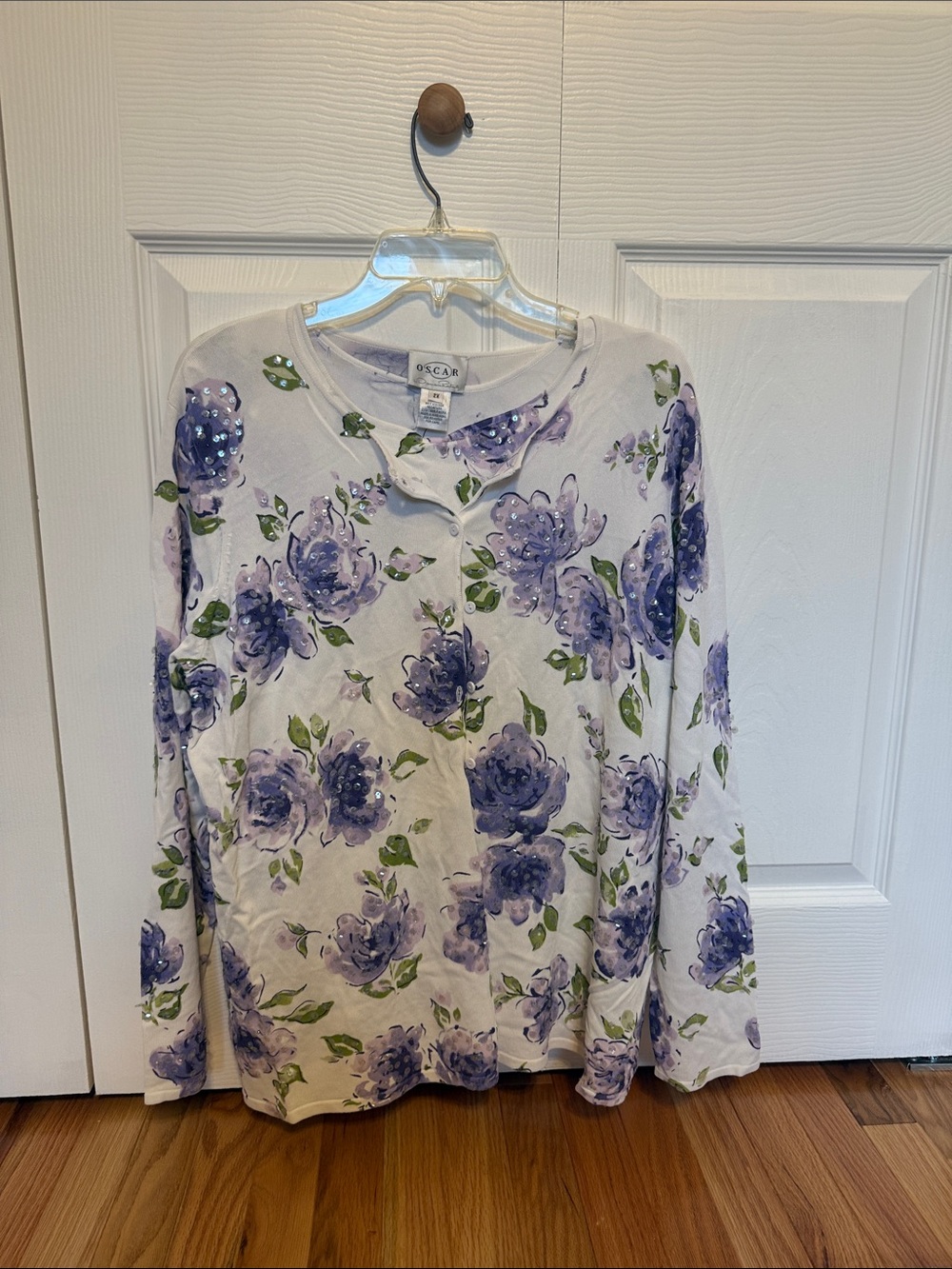 Oscar de la Renta Lavender Floral Long-Sleeve Women's Top